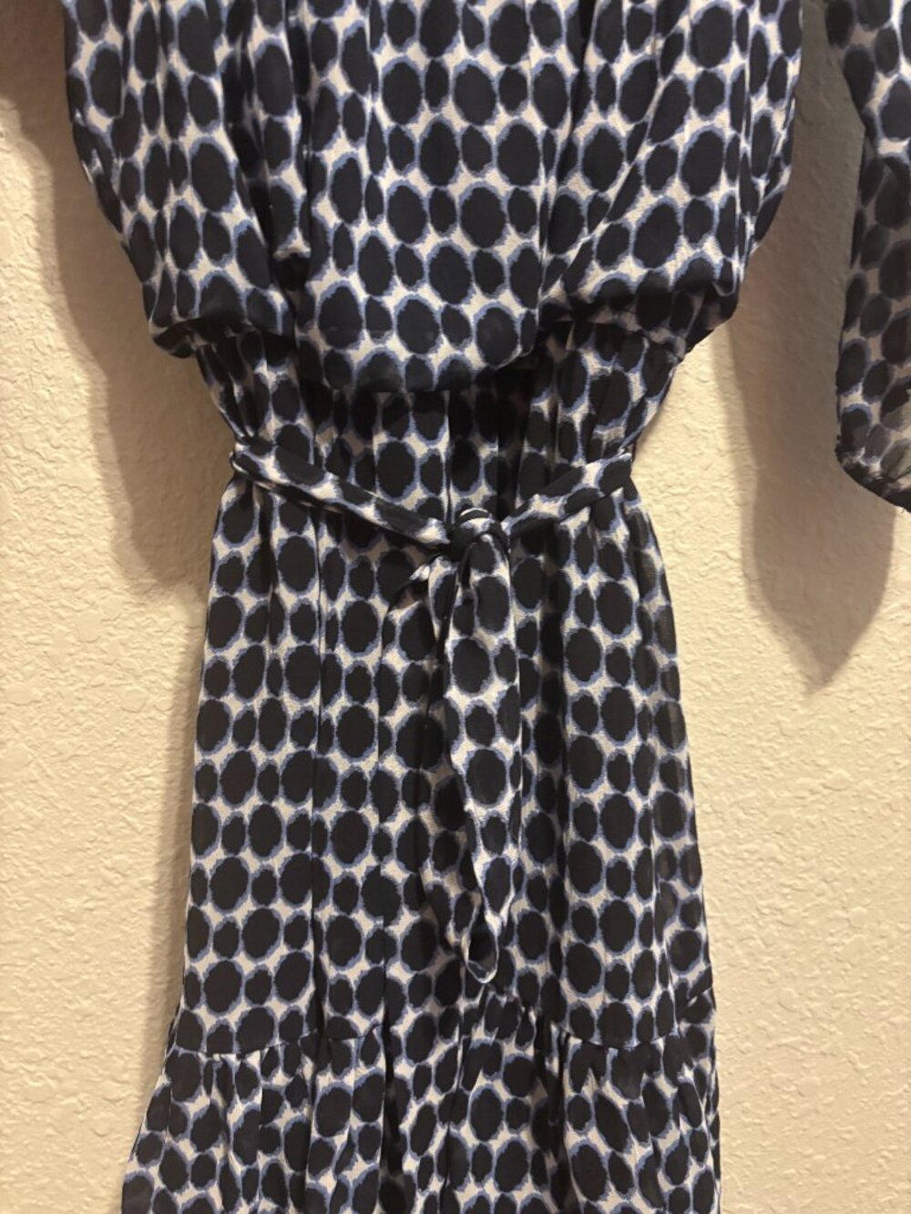 Acclaimed Sheer Navy Blue & White Mini Scrunch Dress - Unique Patten - Medium